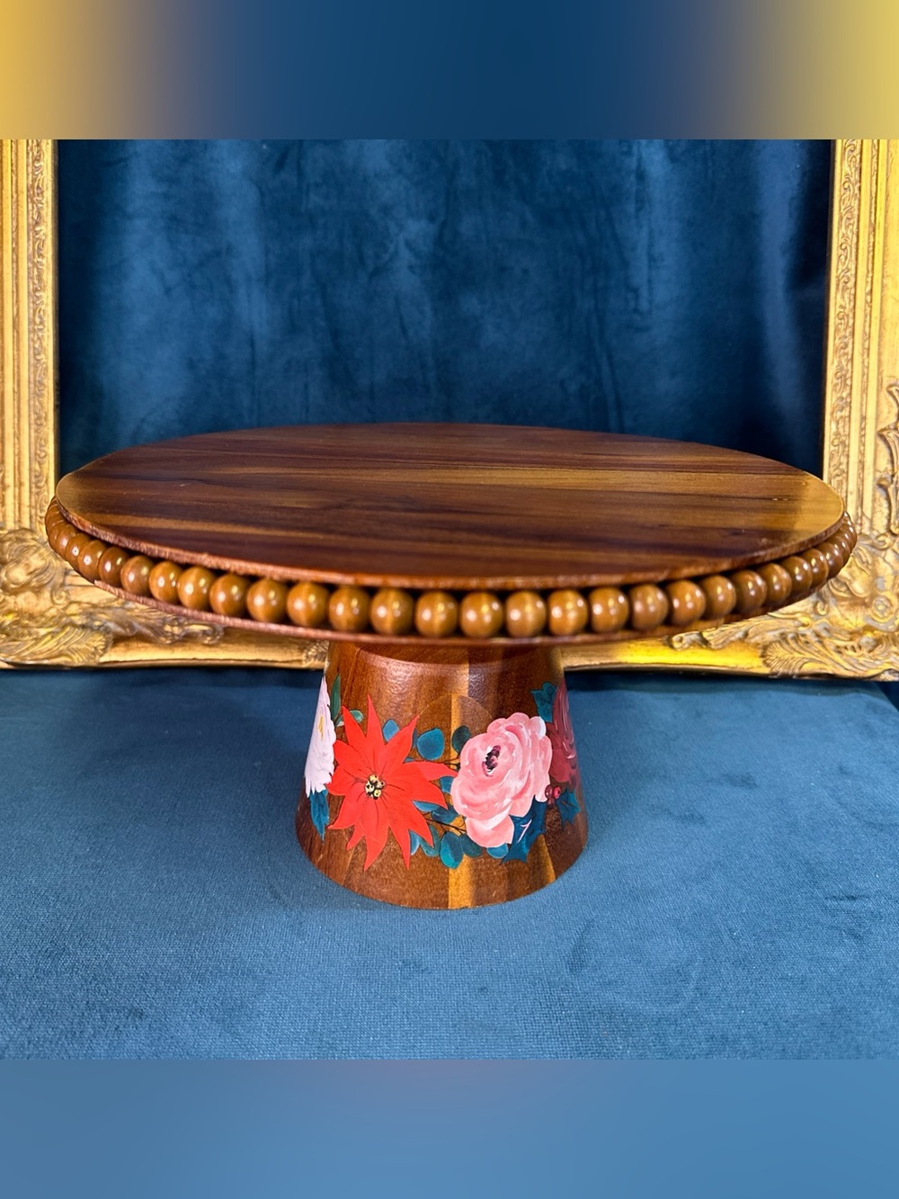 The Pioneer Woman Wishful Winter Beaded Cake Stand Acacia Wood 11x6”